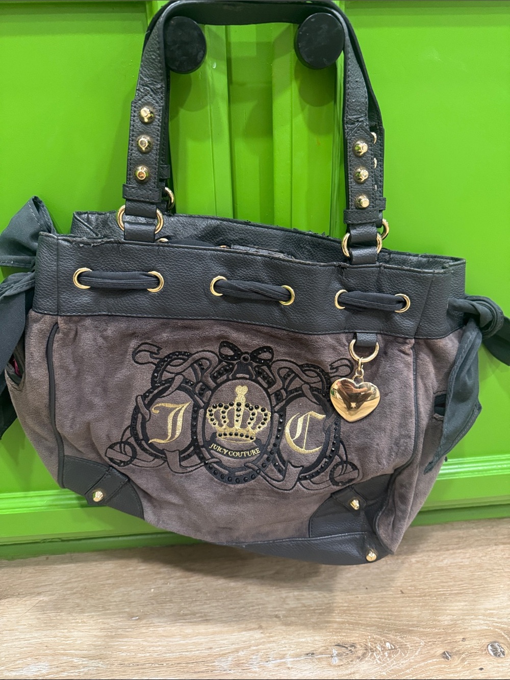 Juicy Couture Brown and Black Tote with Gold Heart Charm